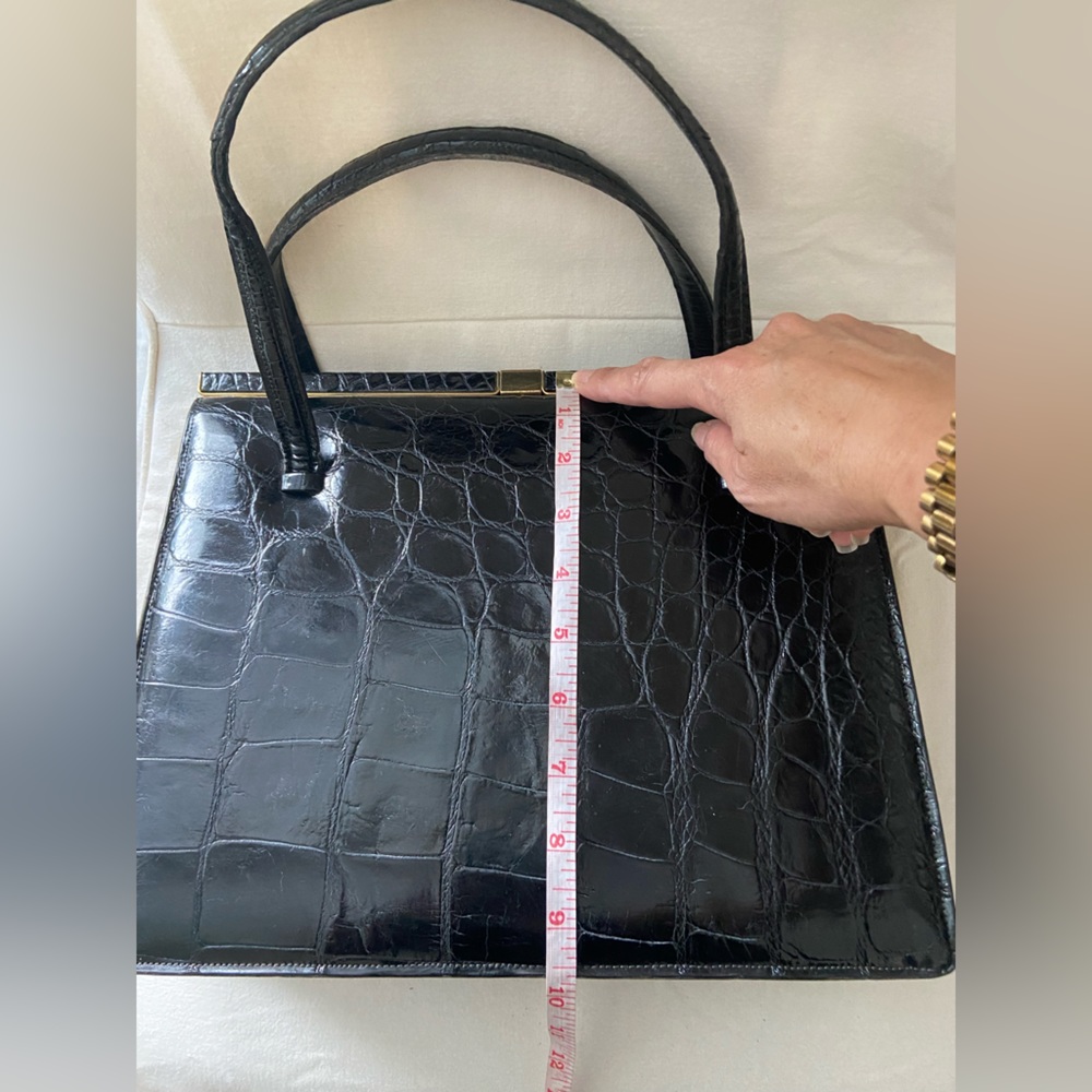 Vintage Deauville Black Crocodile Skin Leather Handbag With Two Handles - Picture 9 of 16